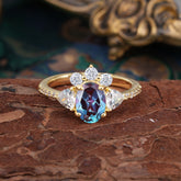 2 Carat Cluster Alexandrite Promise Ring Unique Oval Shaped Pave Halo Ring